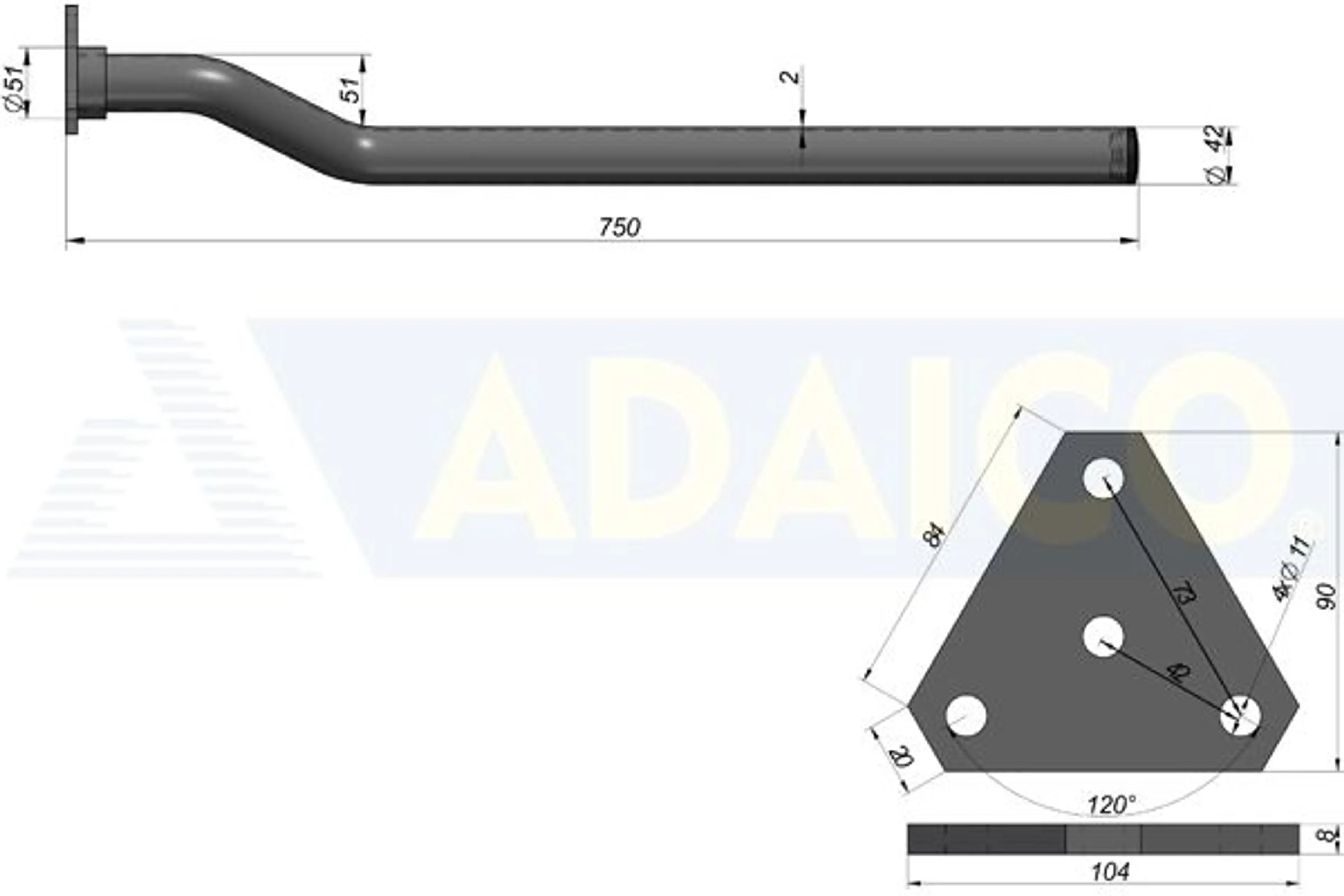 SOPORTE ALETA ACERO NEGRO/CURVO 750