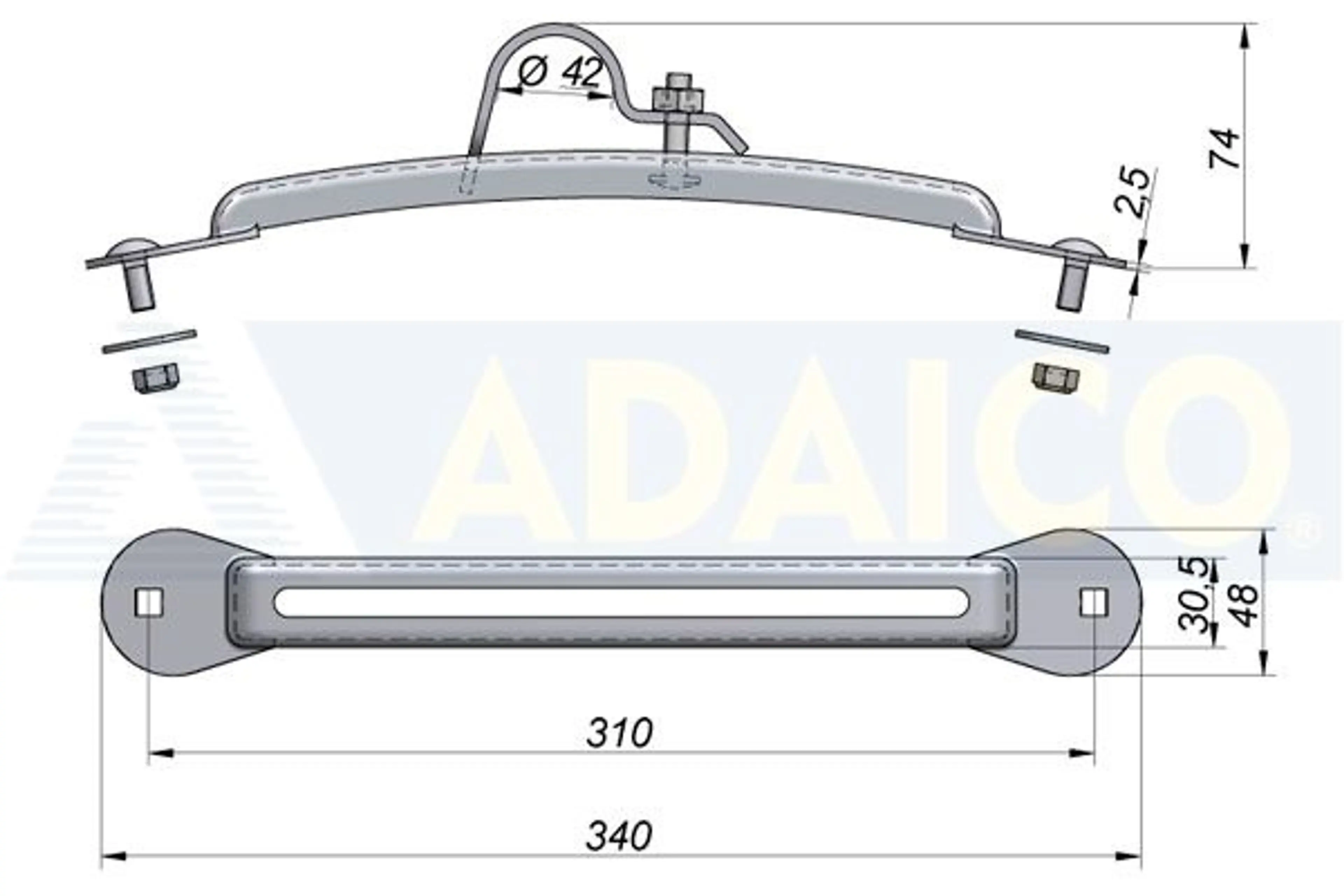 BRIDA SOPORTE ALETA ACERO CINC Ø42