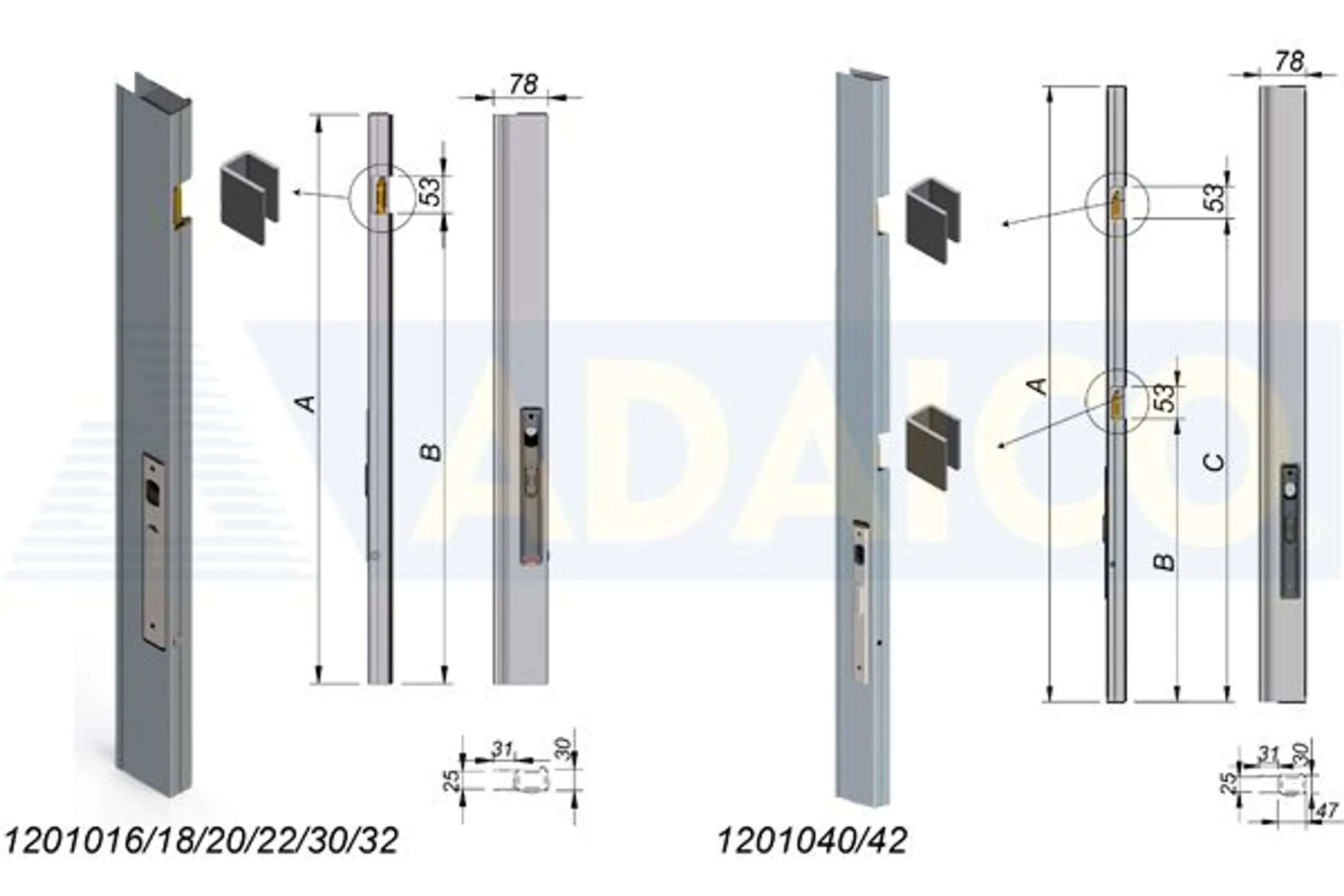 CIERRE LAT. ALUMINIO IZQ. 1015X78