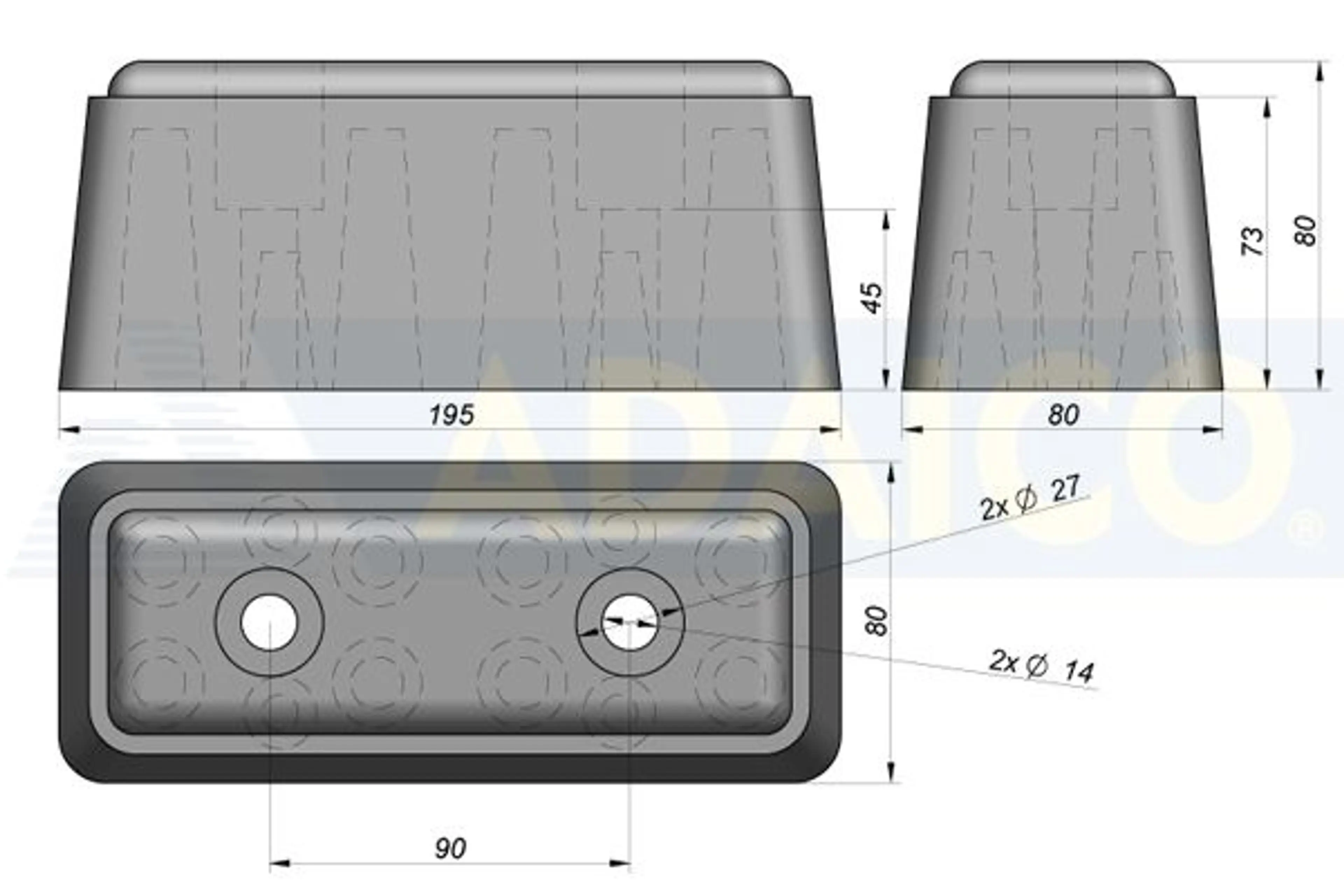 TOPE GOMA 195X80X80