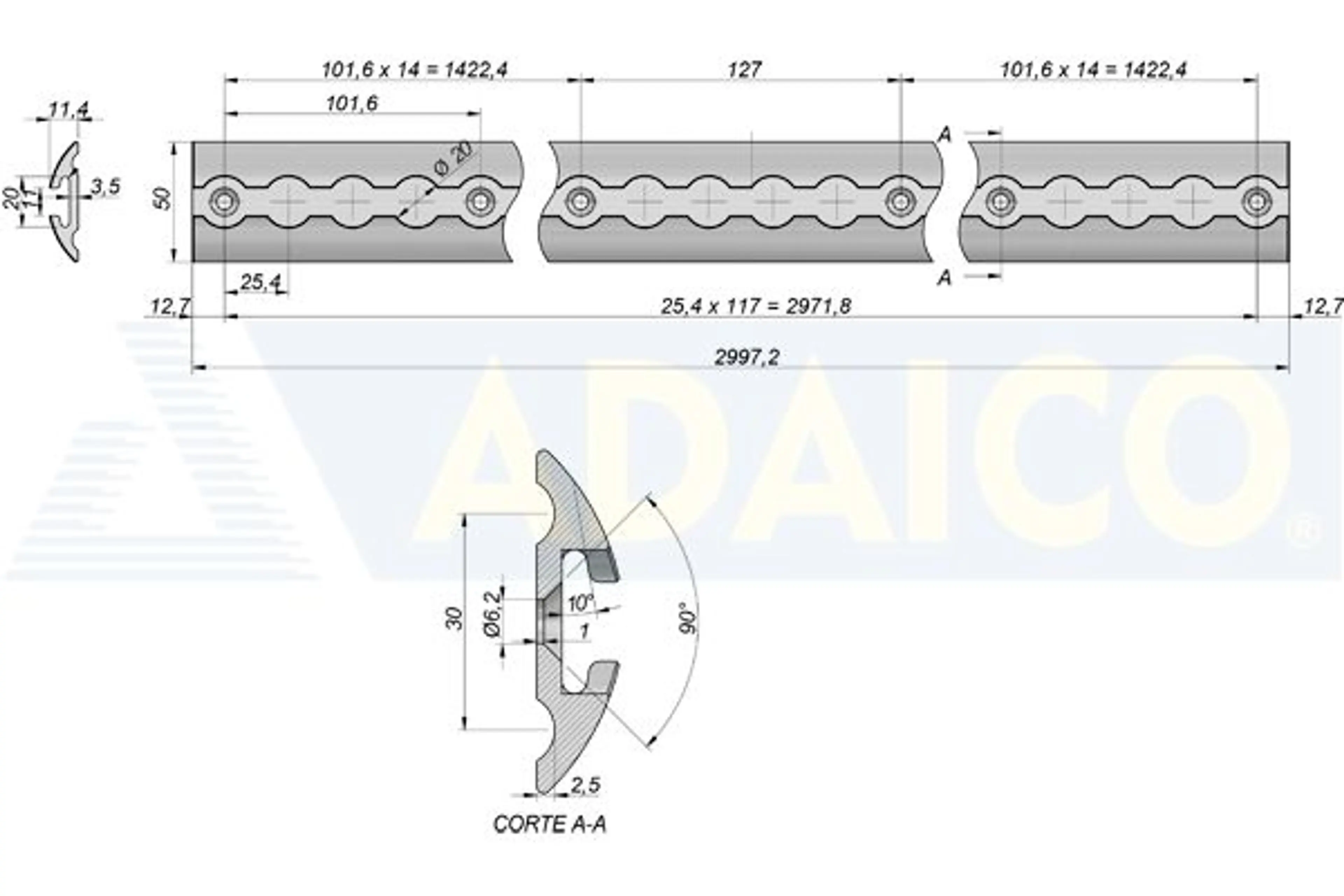 PERFIL AERONAUTICO ALU 3000X50X11,5