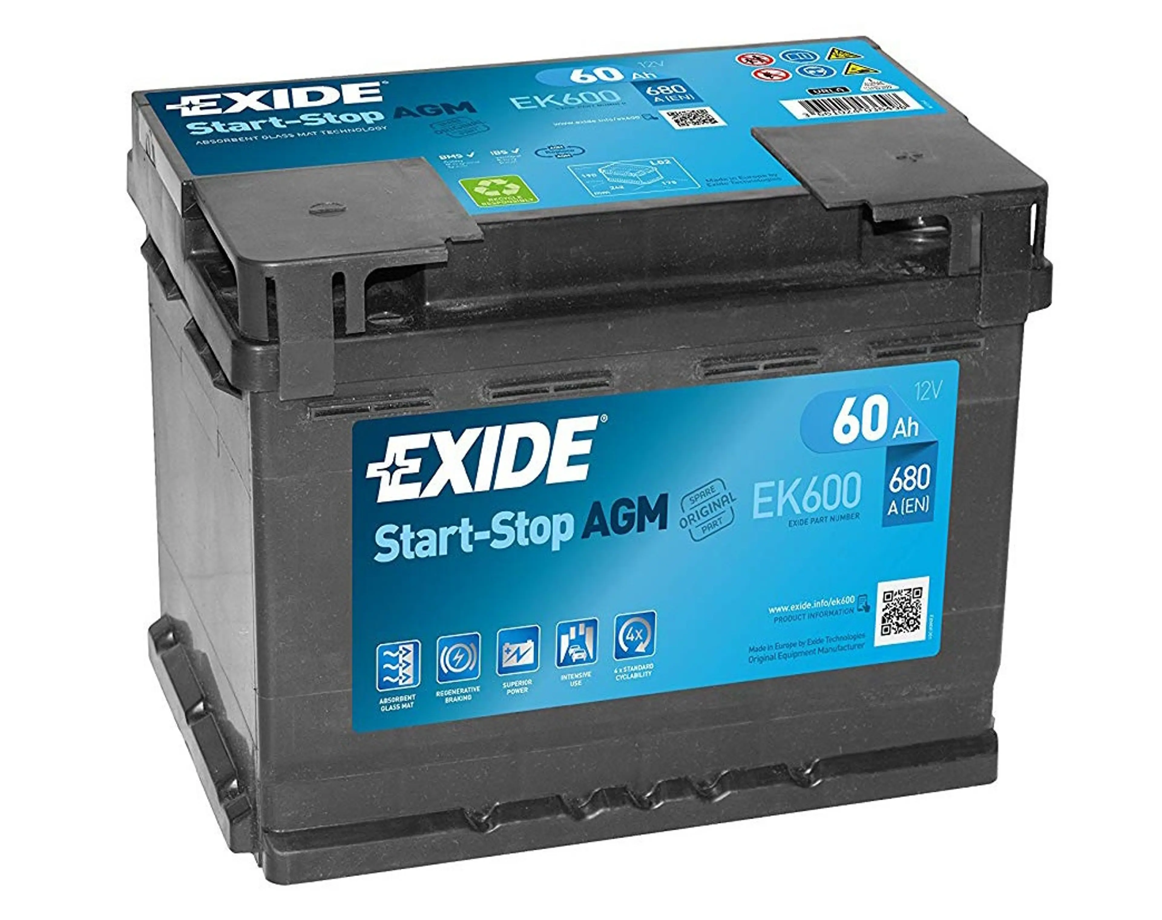 BAT.EXIDE AGM 60AH 680A 242X175X190