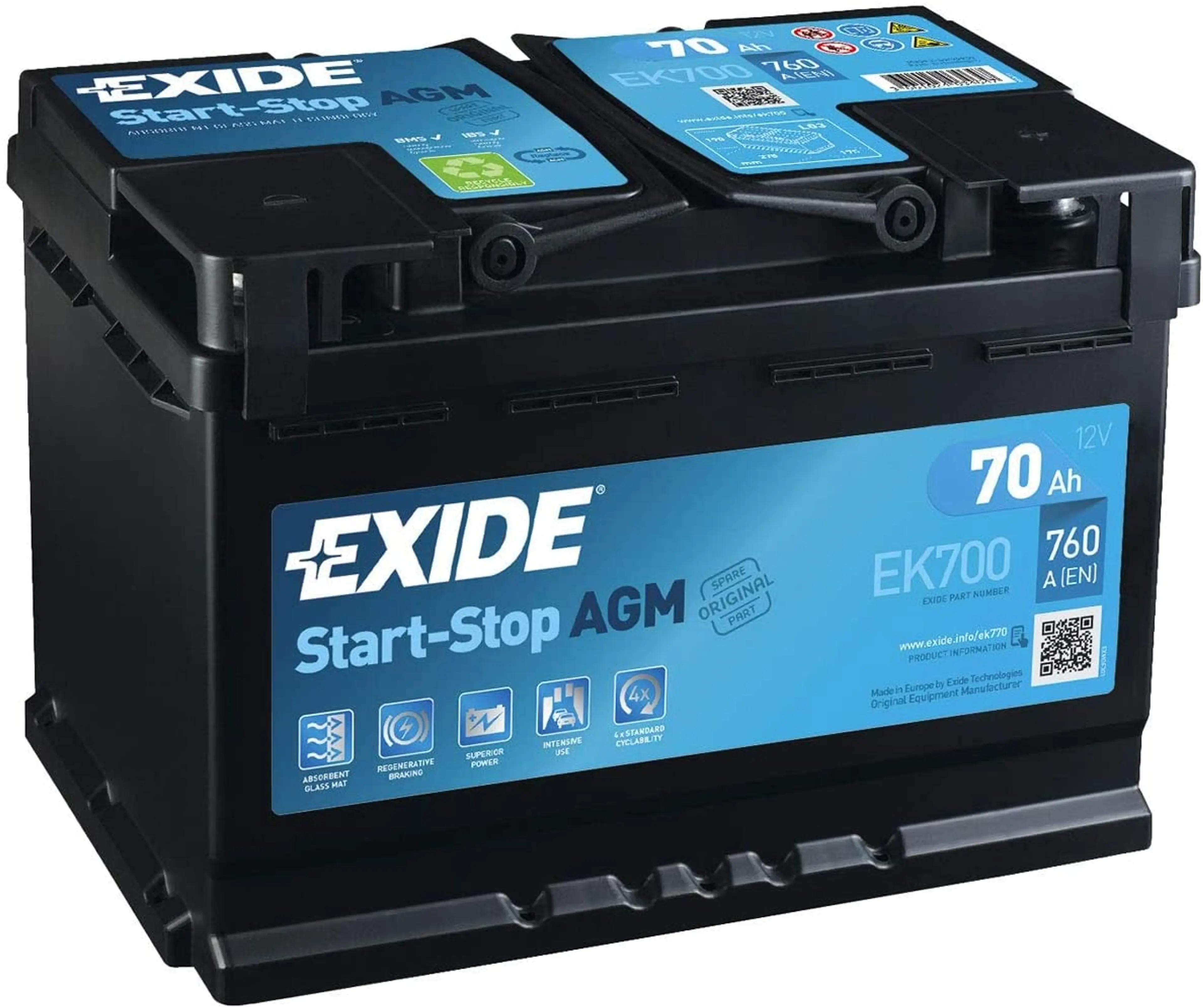 BAT.EXIDE AGM 70AH 760A 278X175X190