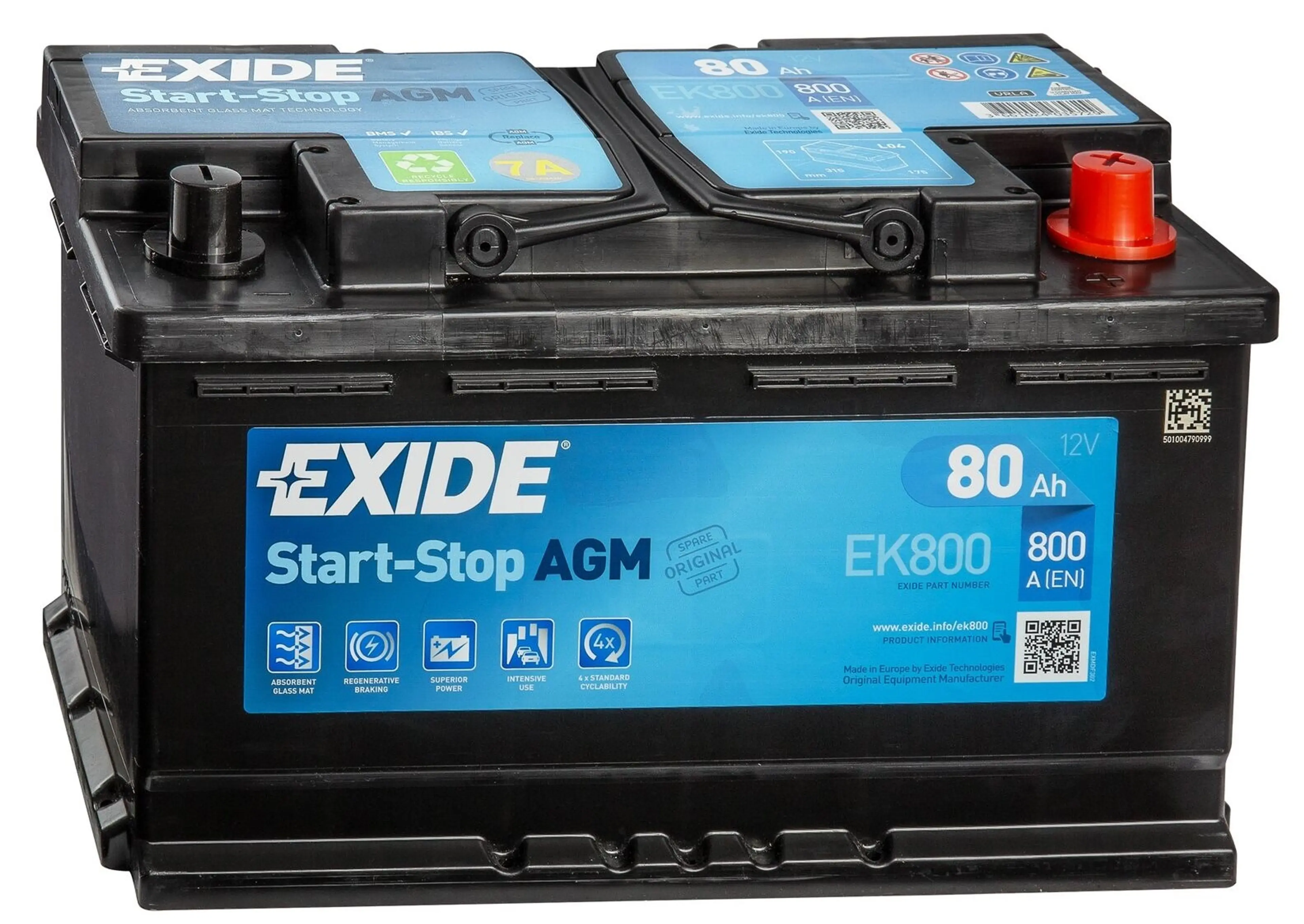 BAT.EXIDE AGM 80AH 800A 315X175X190