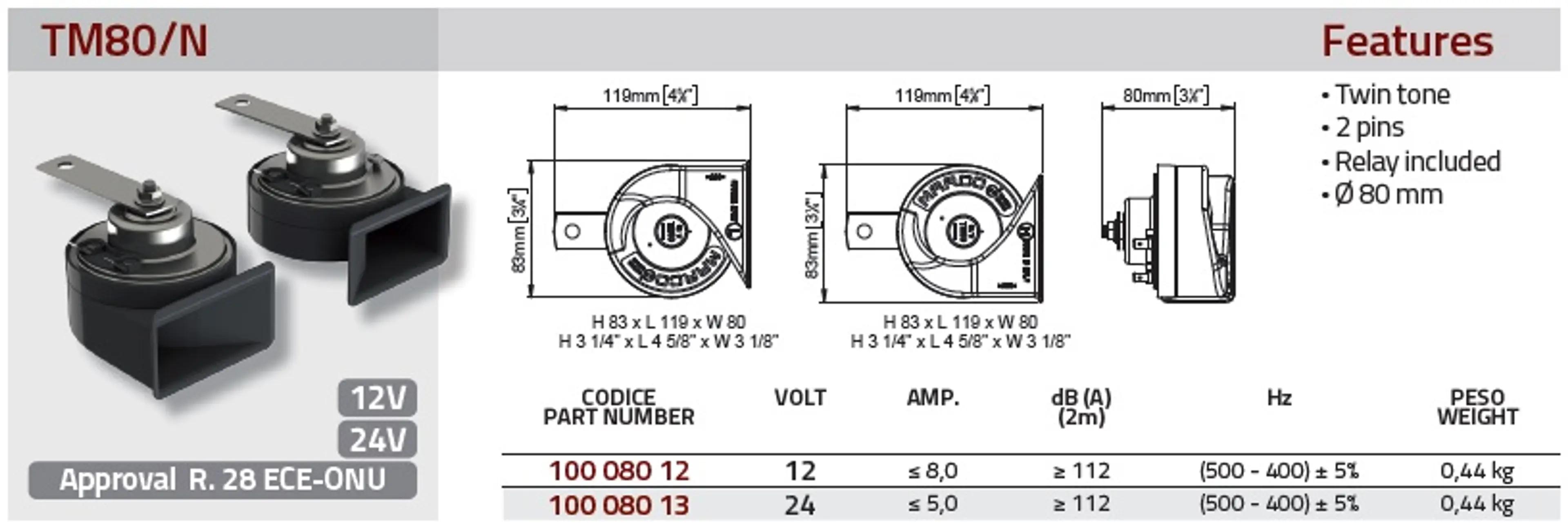 TM80/N 12V JUEGO BOCINAS 2 POLOS