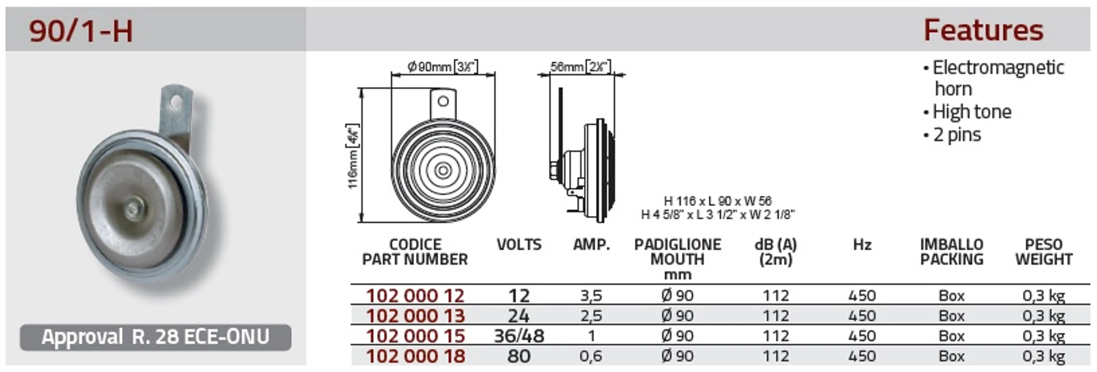 90/1-H 24V 90 BOCINA 2 POLOS