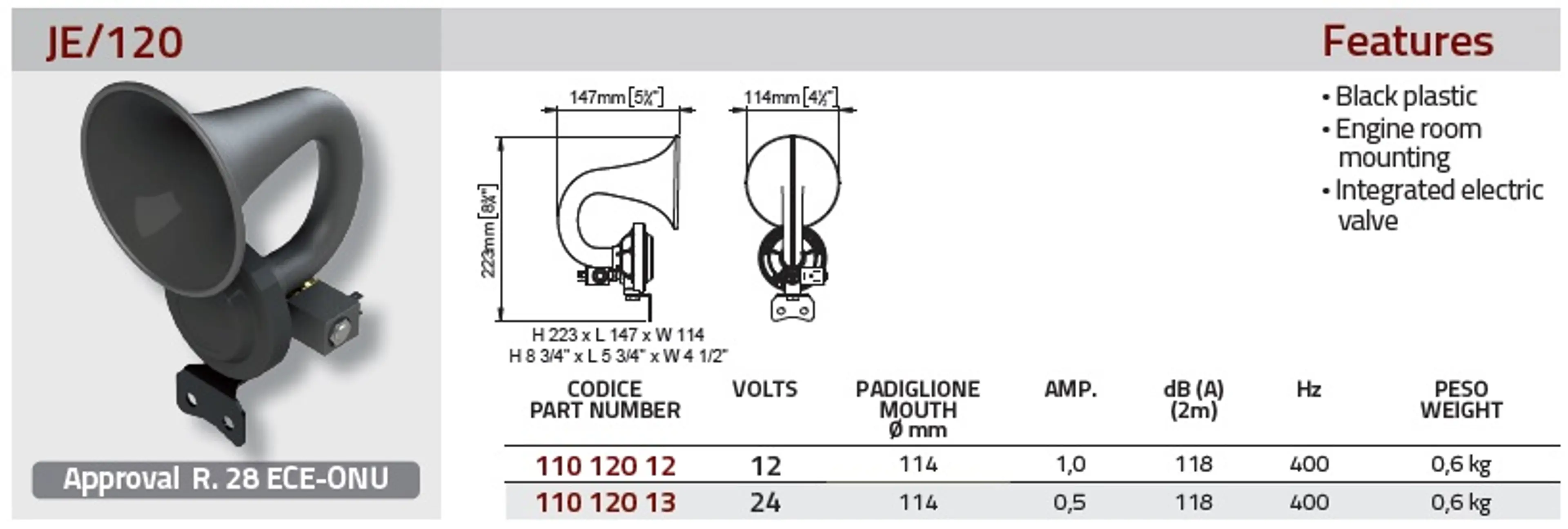 JE/120 24B BOCINA DE AIRE + ELECT.