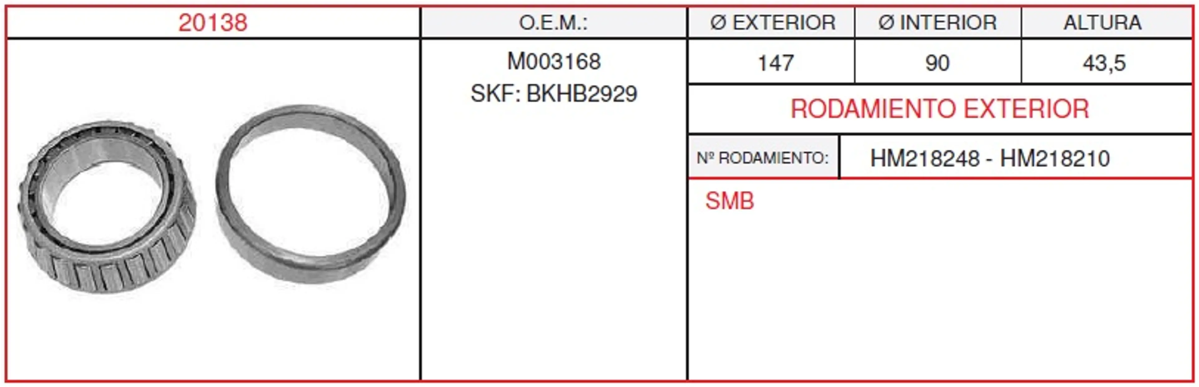 RODAMIENTO INTERIOR SMB / ROR / SAF