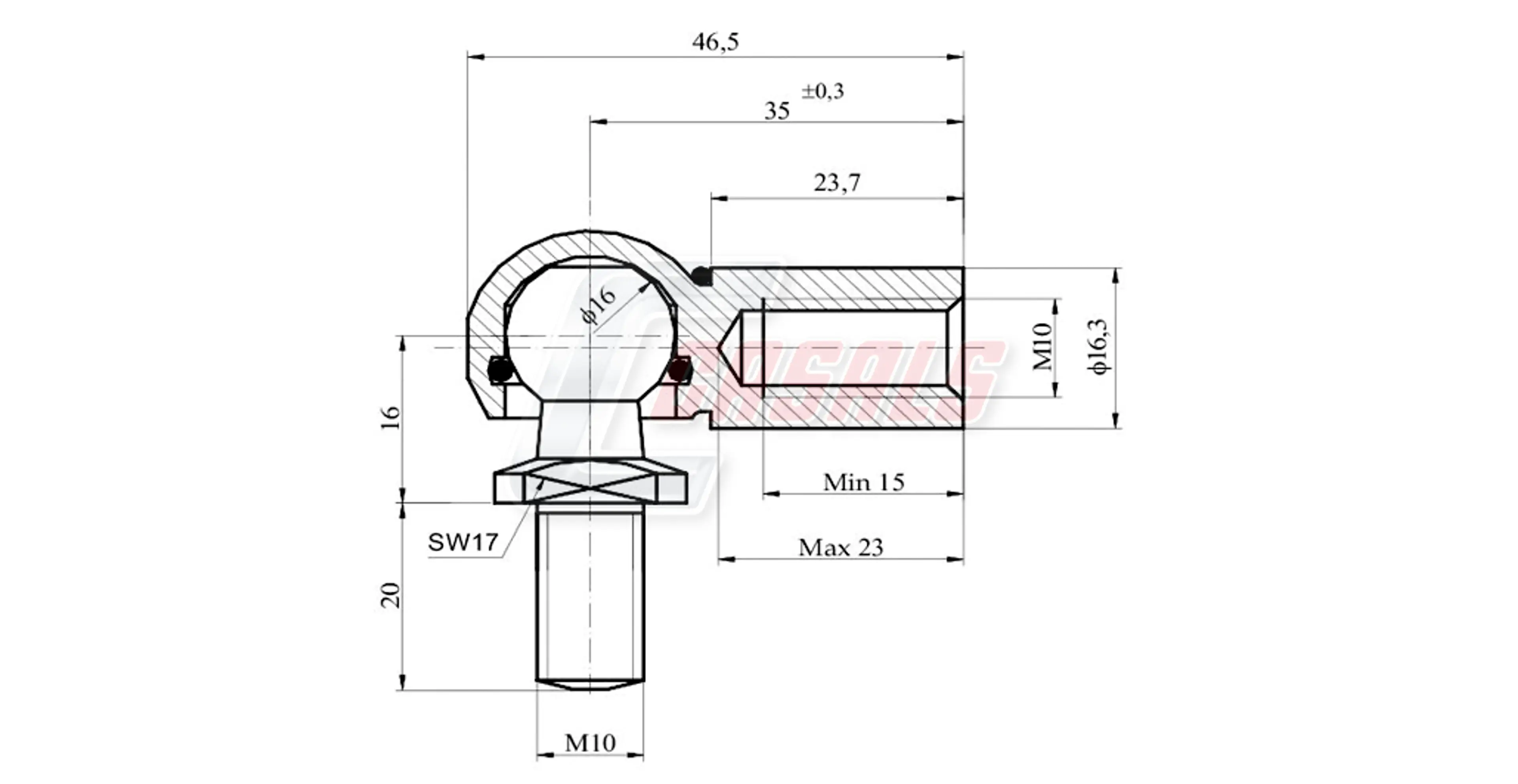 ROTULA METAL ESPIGA/BOLA M10 L:35 C