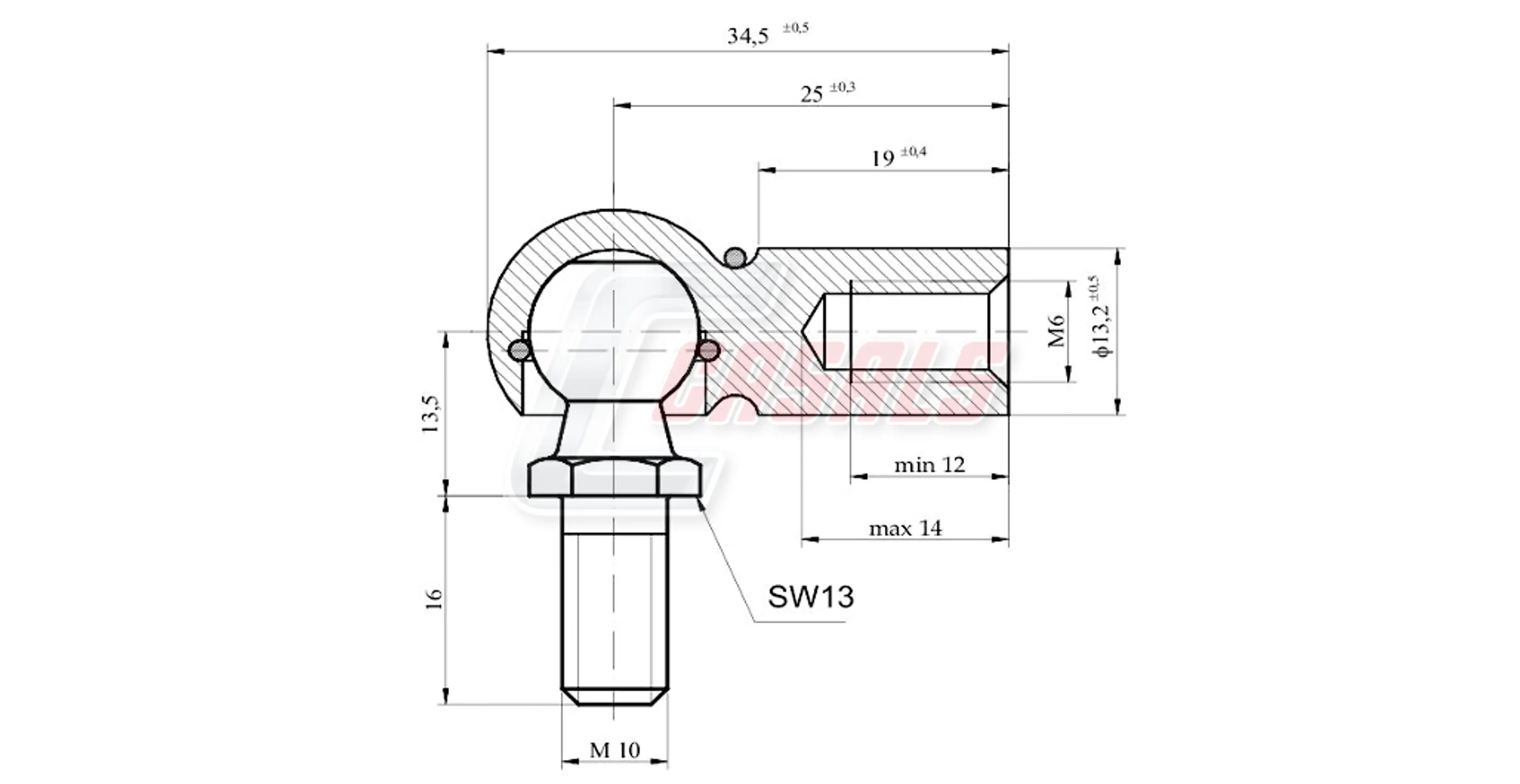 ROTULA METALI.M6 L25 C13 E10