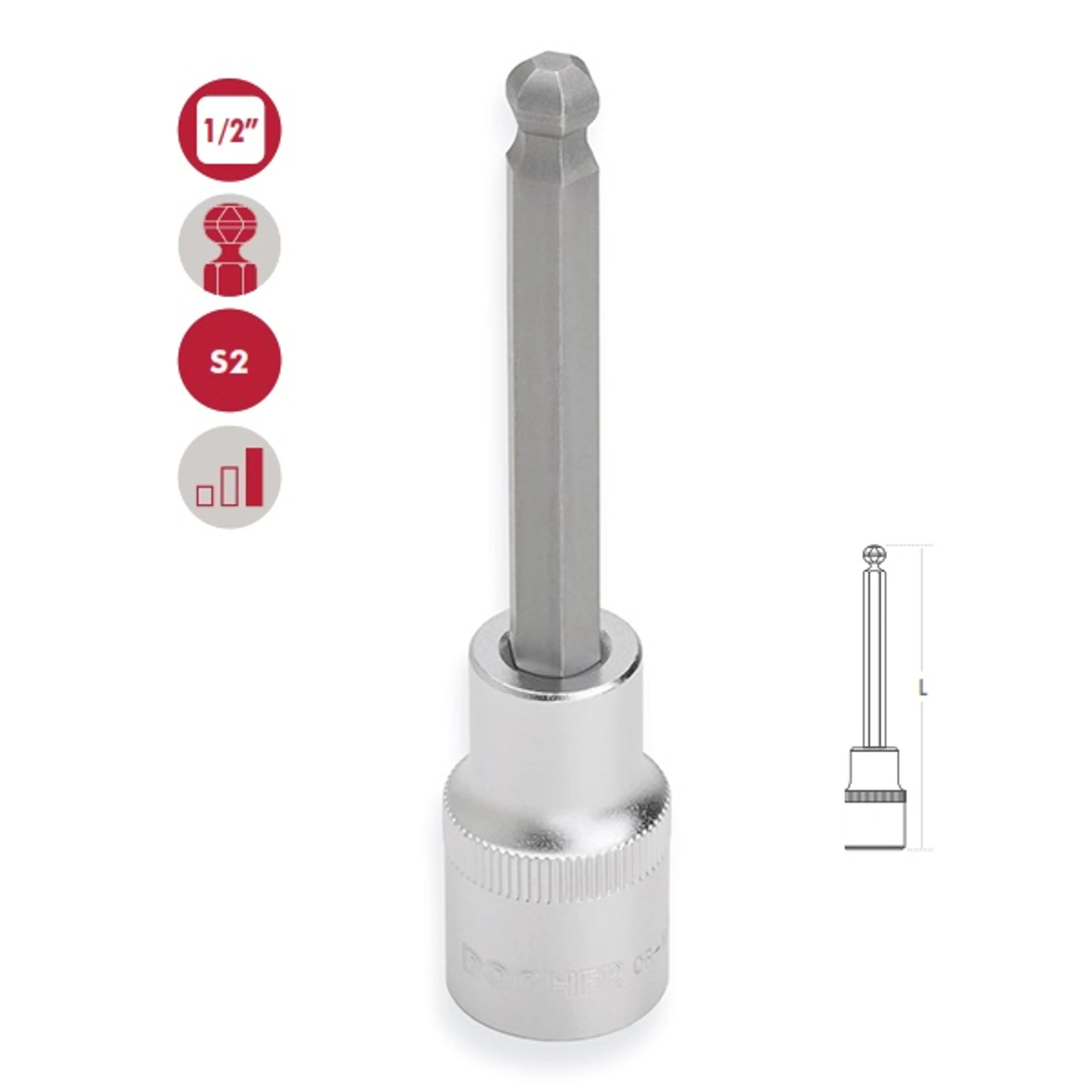 VASO 1/2 PUNTA HEX.BOLA S2 HX7X140