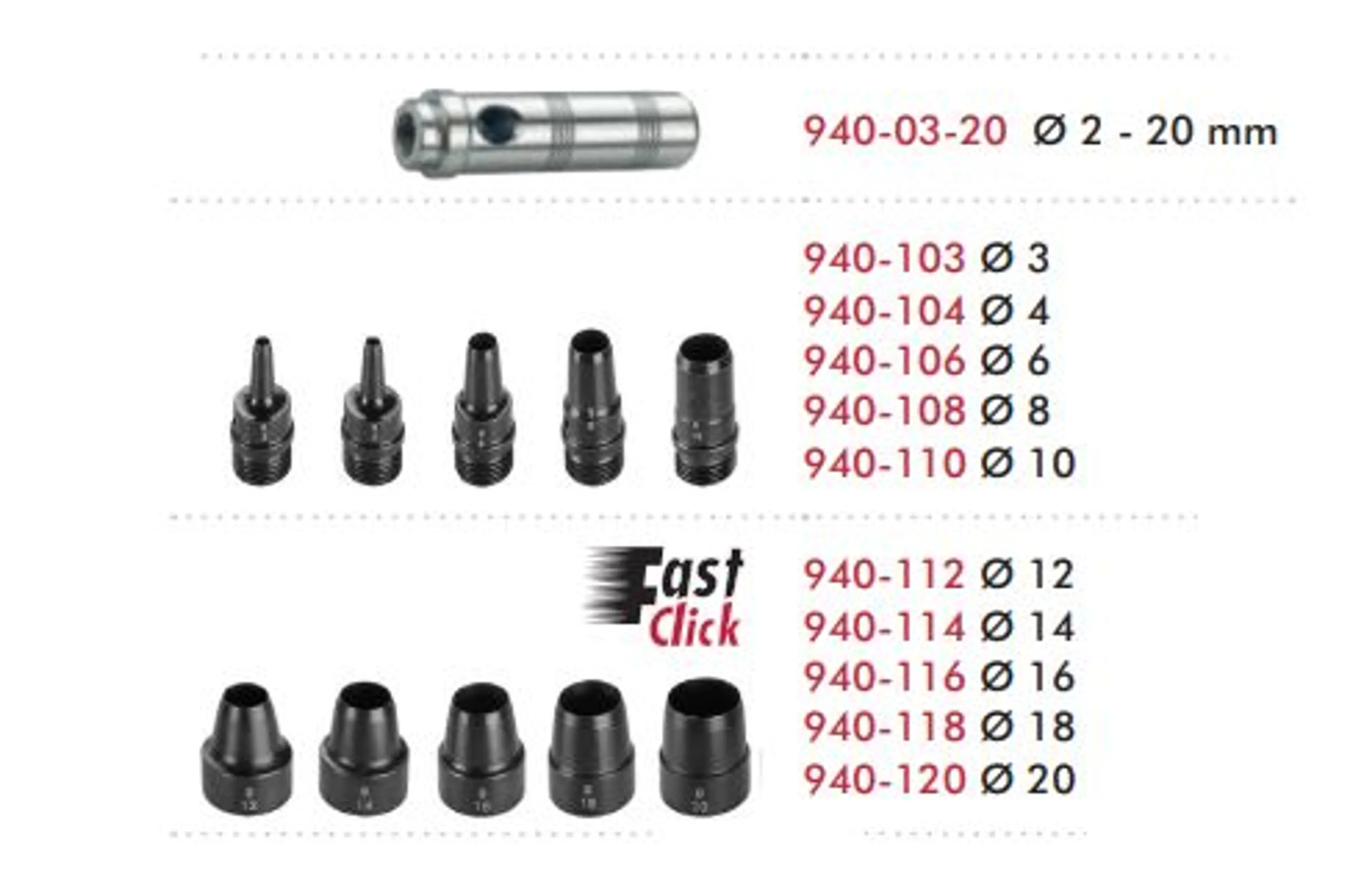 JUEGO SACABOCADOS 3-20MM 11 PZAS