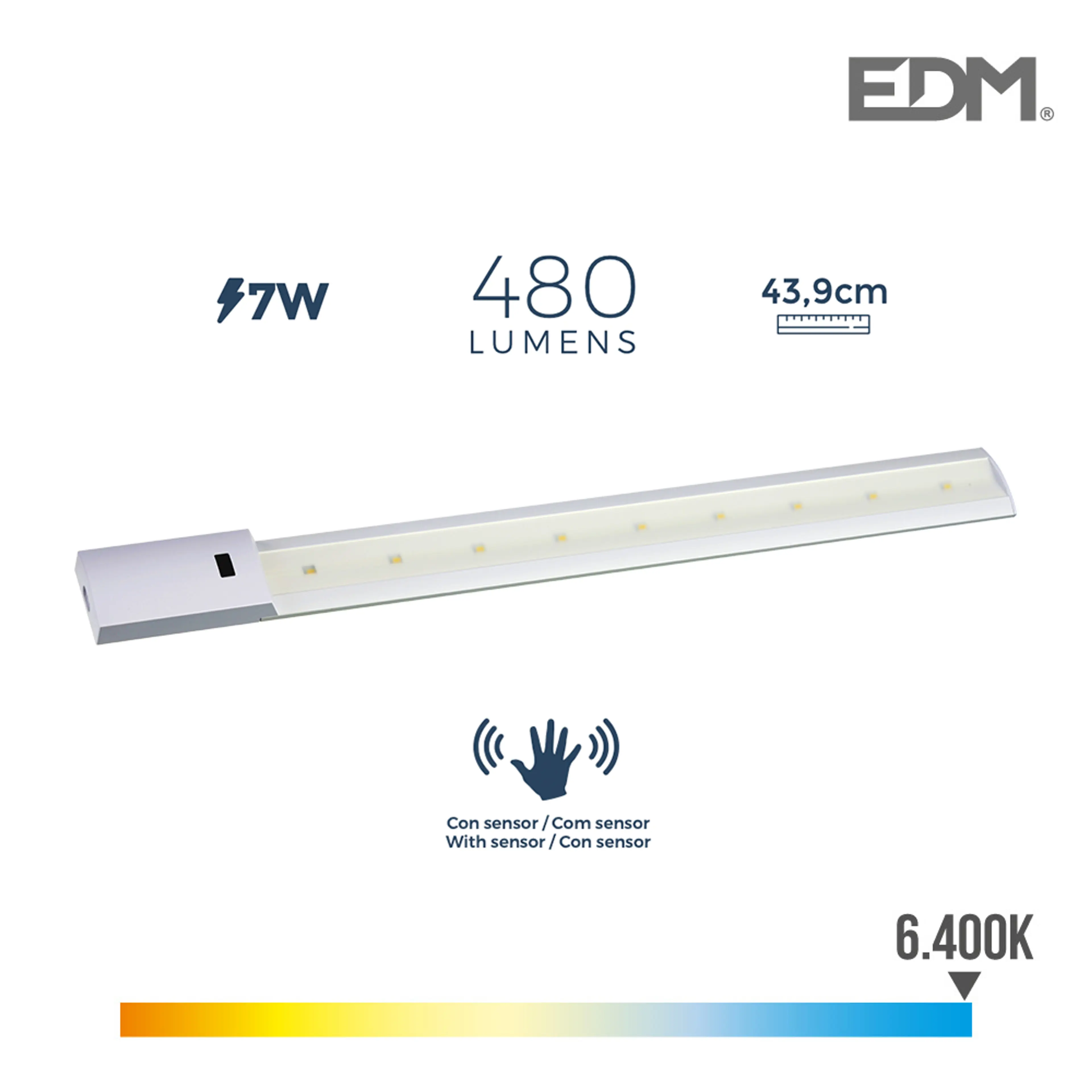 REGLETA LED C/SENSOR 7W 480LM FRIA