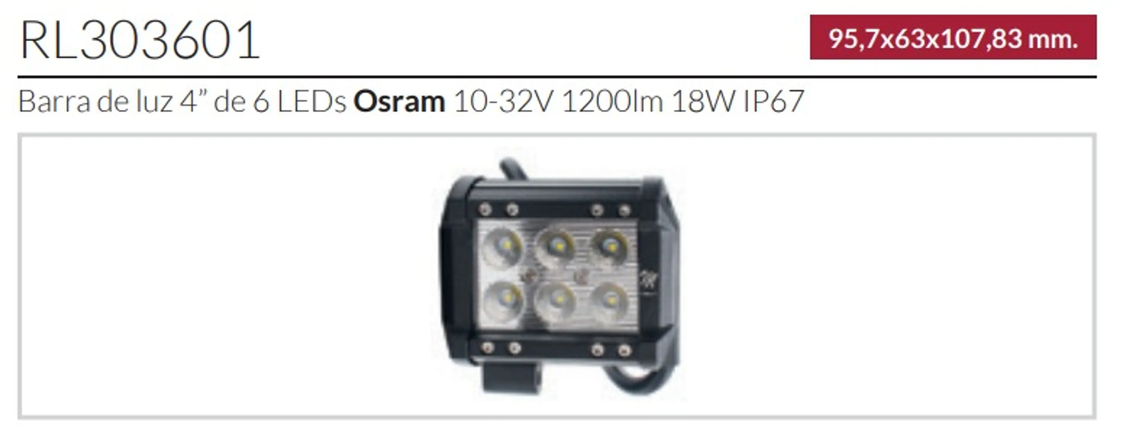 BARRA LUZ 6 LEDS 95,7MM 1200LM