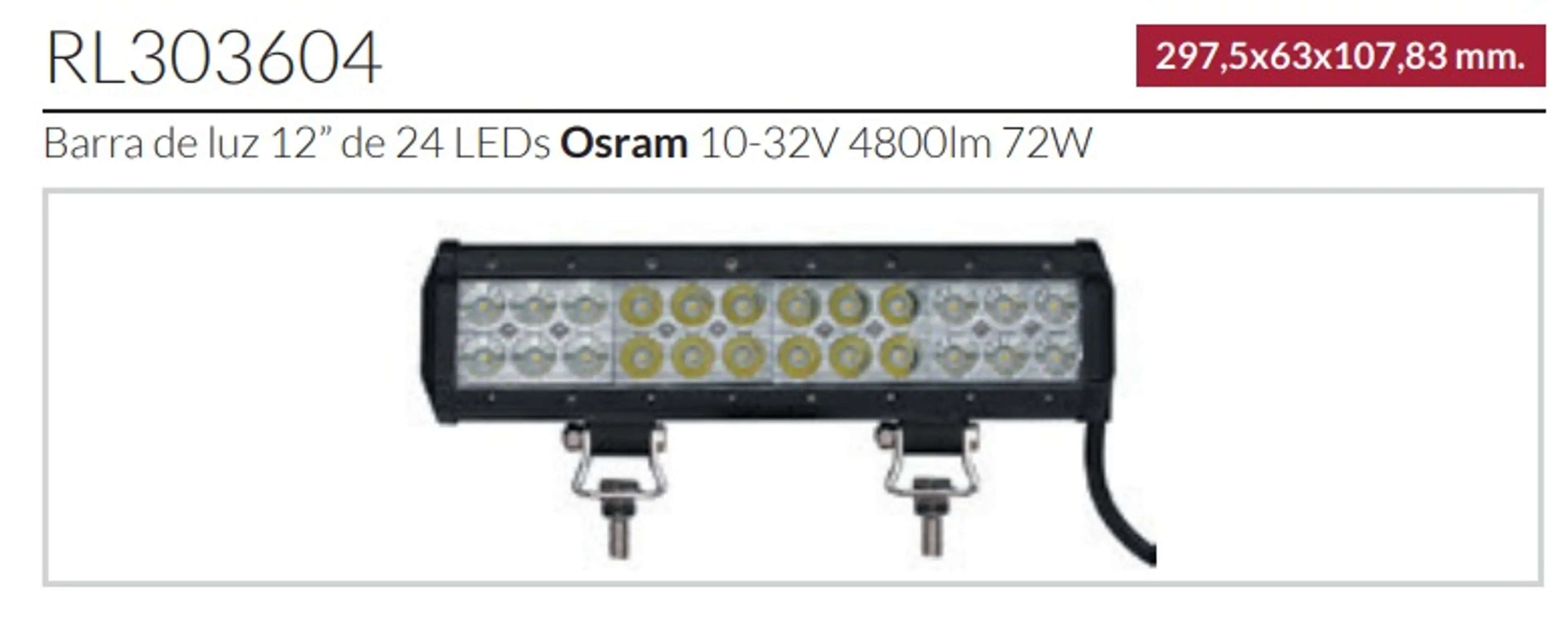 BARRA LUZ 24 LEDS 297,5MM 4800LM