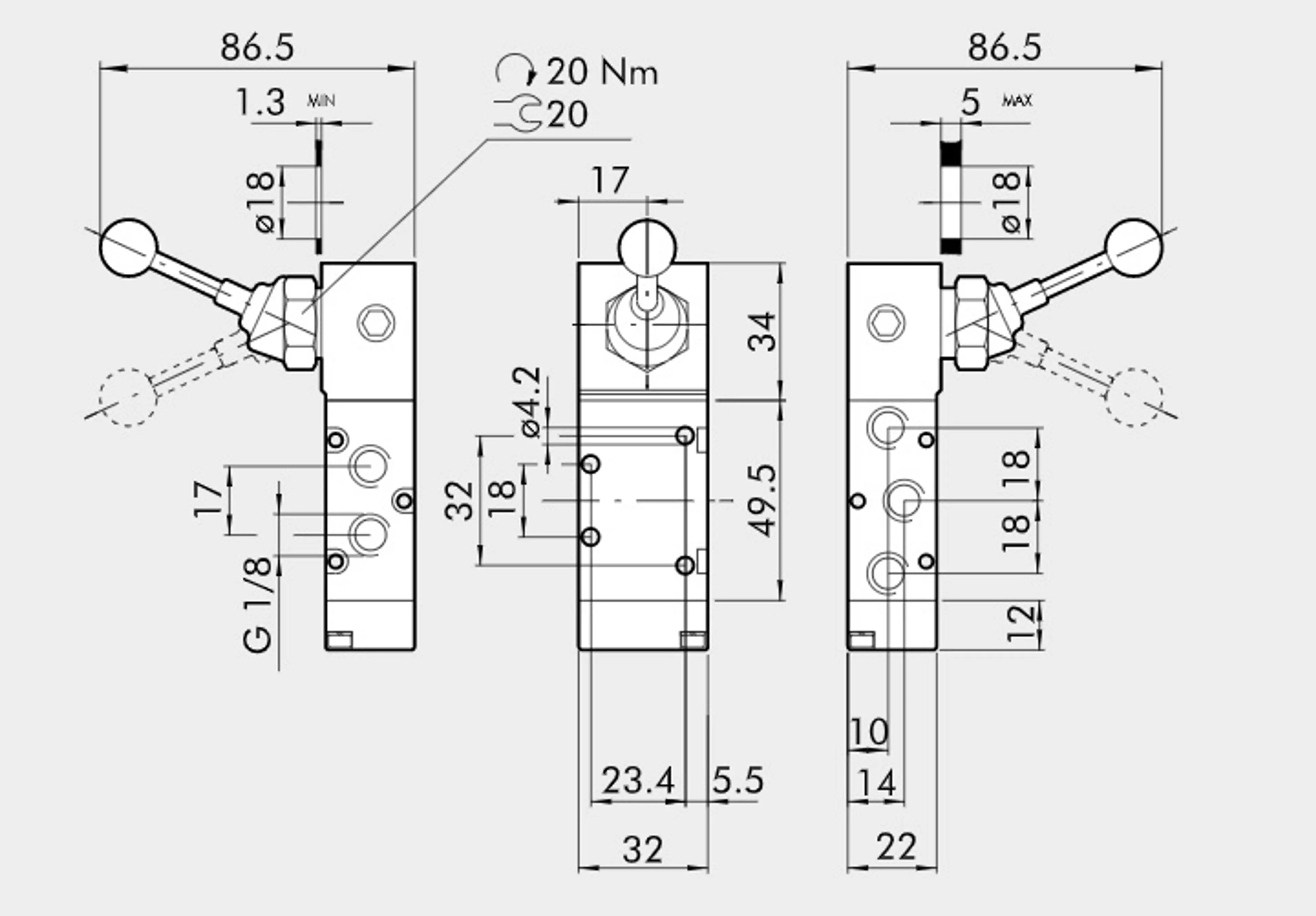 VALV. MAN. PAL. 90º 5/2V 1/8" C/ENC