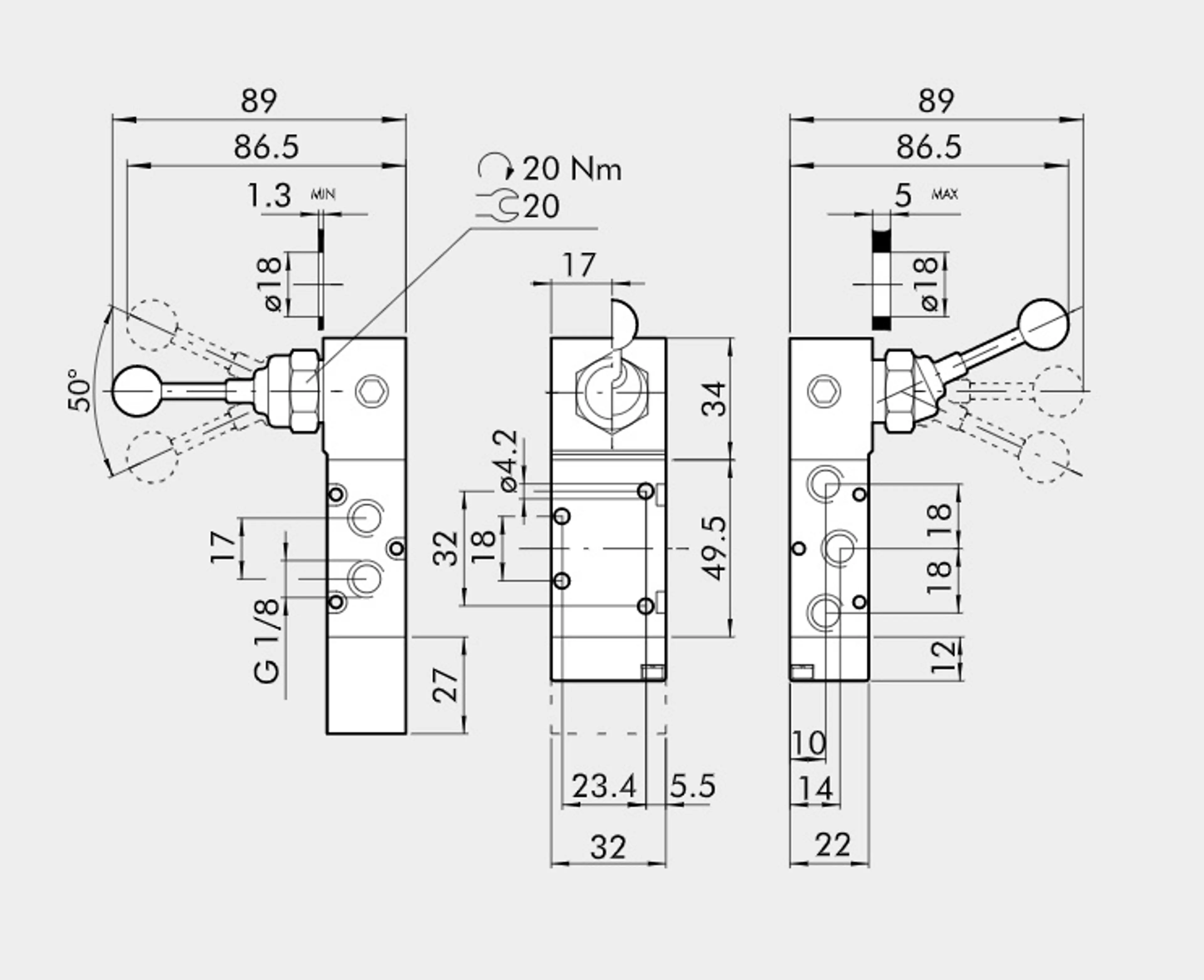 VALV. MAN. PAL. 90º 5/3V 1/8" C.C.