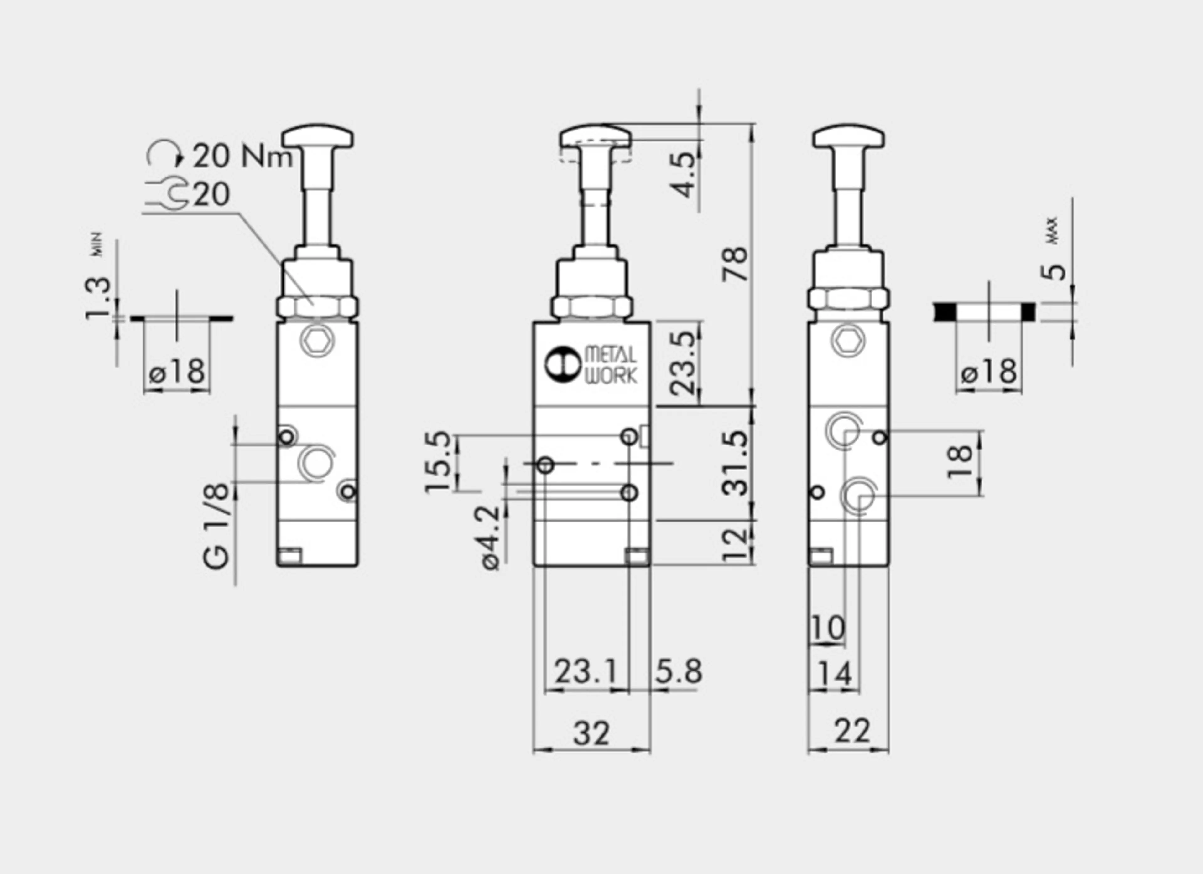 VALVULA MANUAL TIRON 3/2V 1/8" C/EN