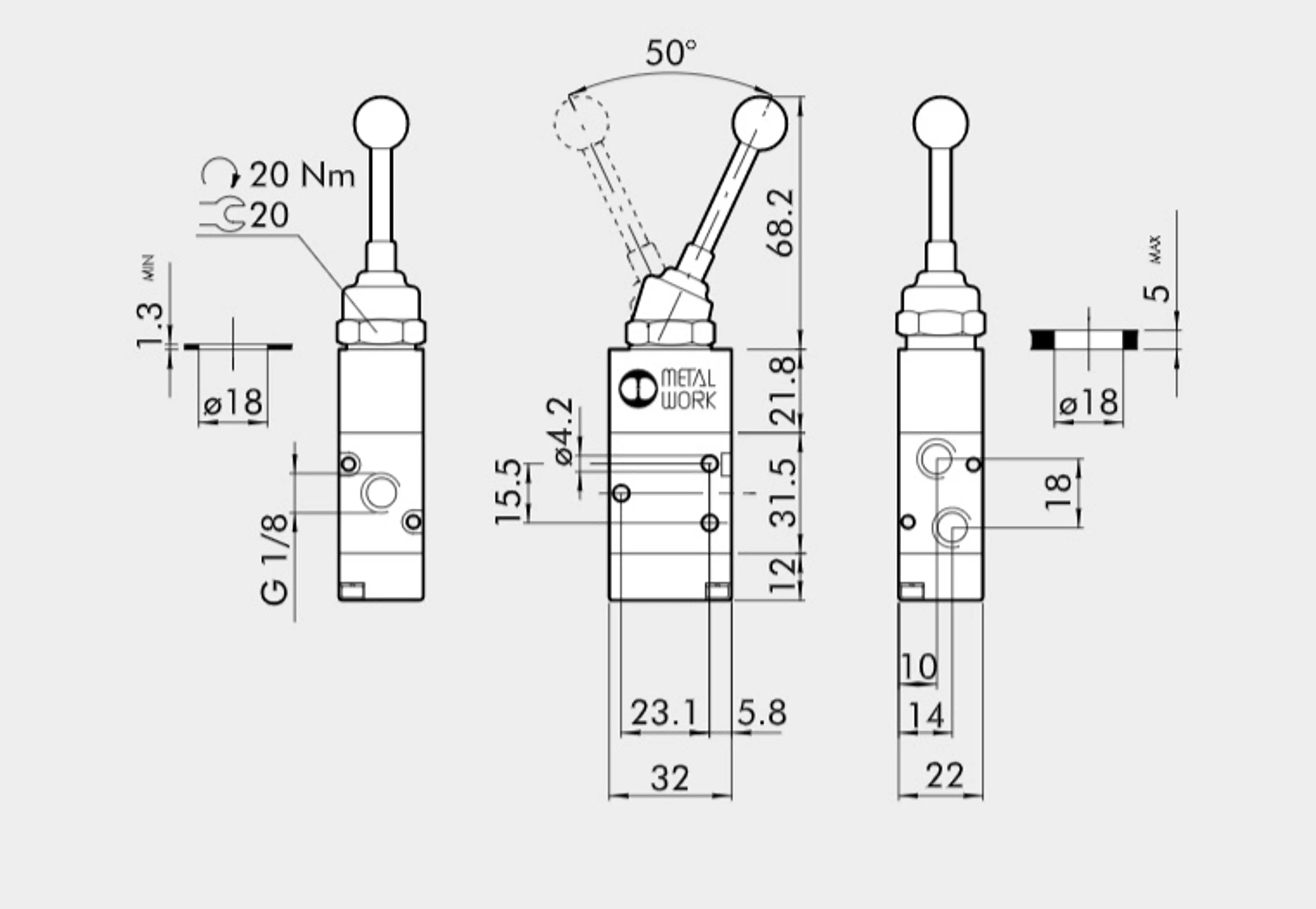 VALVULA MAN. PALAN. RECTA 3/2V 1/8"