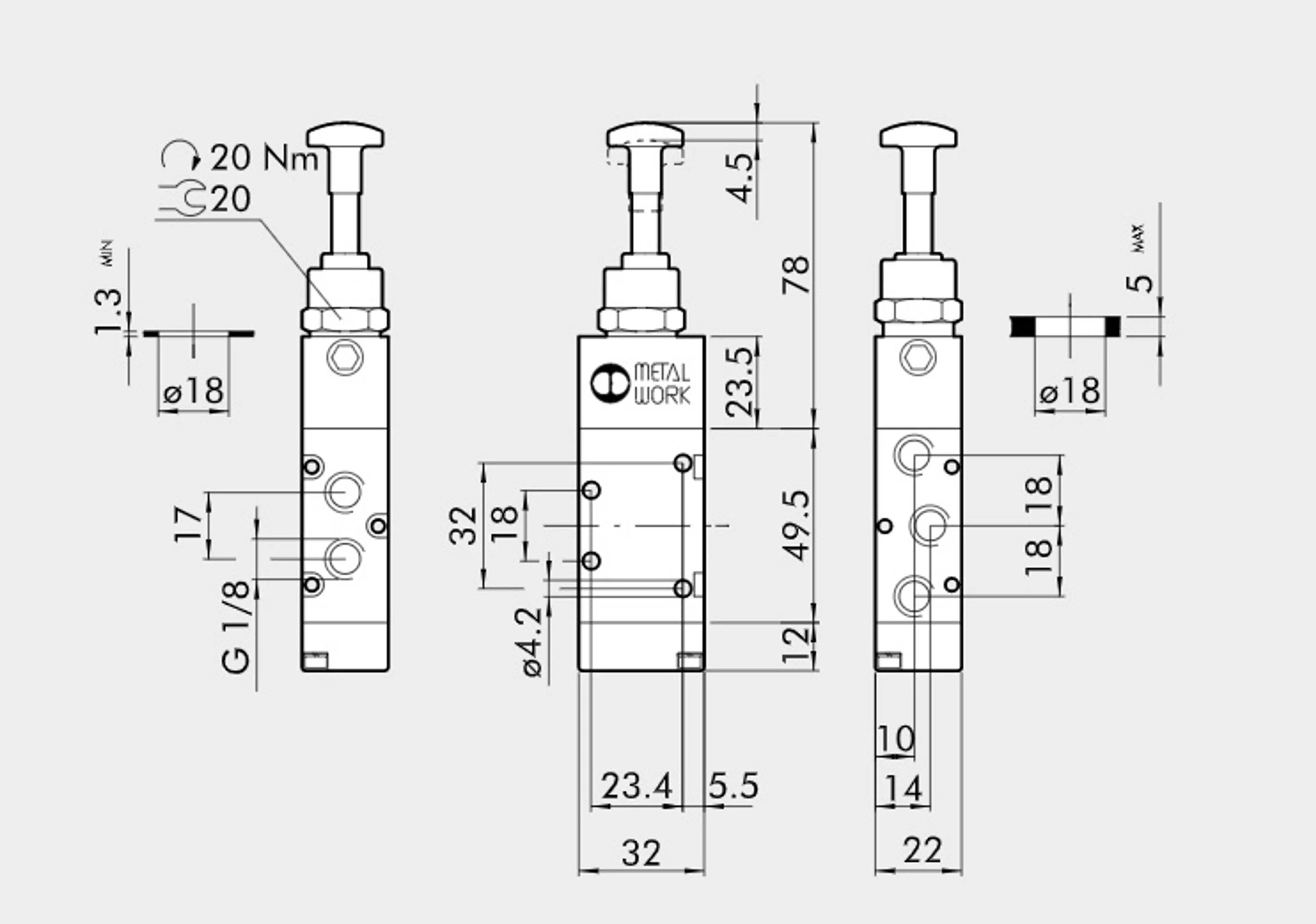 VALVULA MANUAL TIRON 5/2V 1/8" C/E