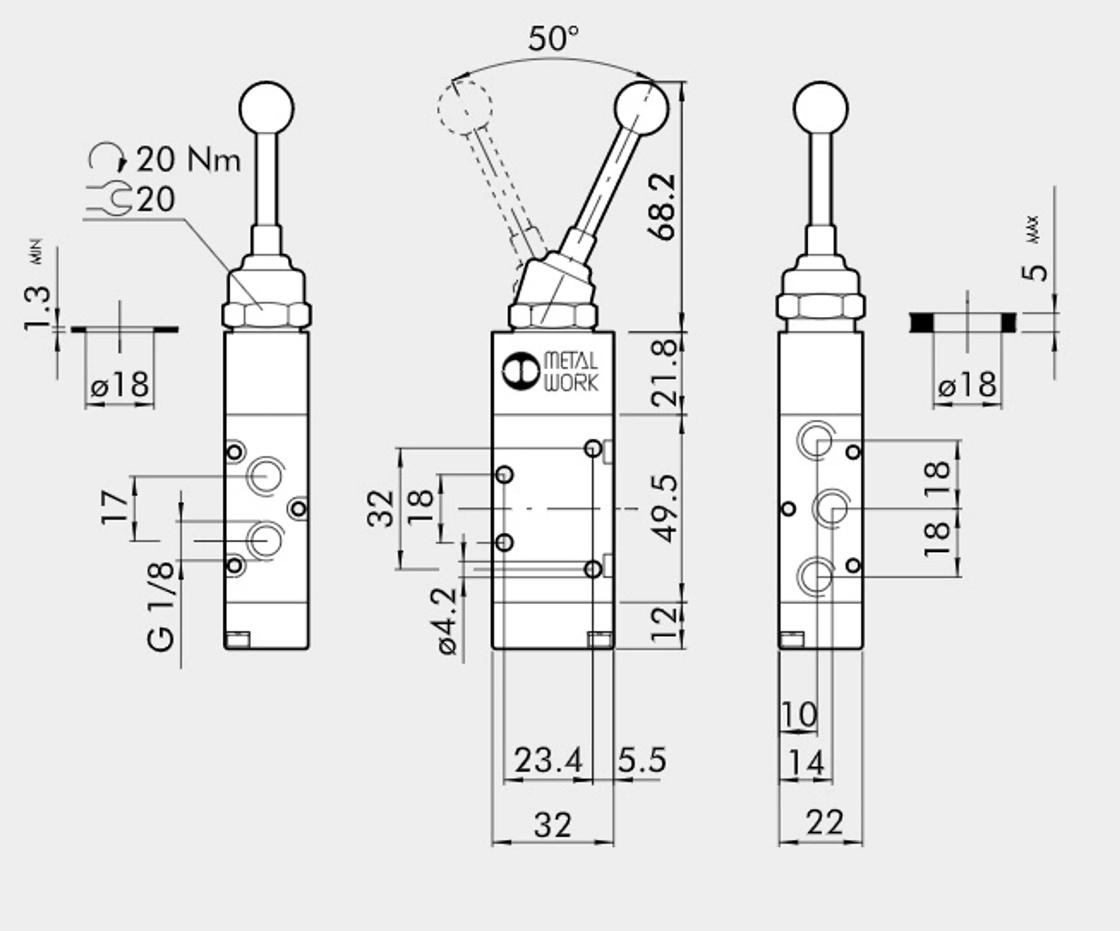 VALVULA MANUAL PAL. RECTA 5/2V-1/8"