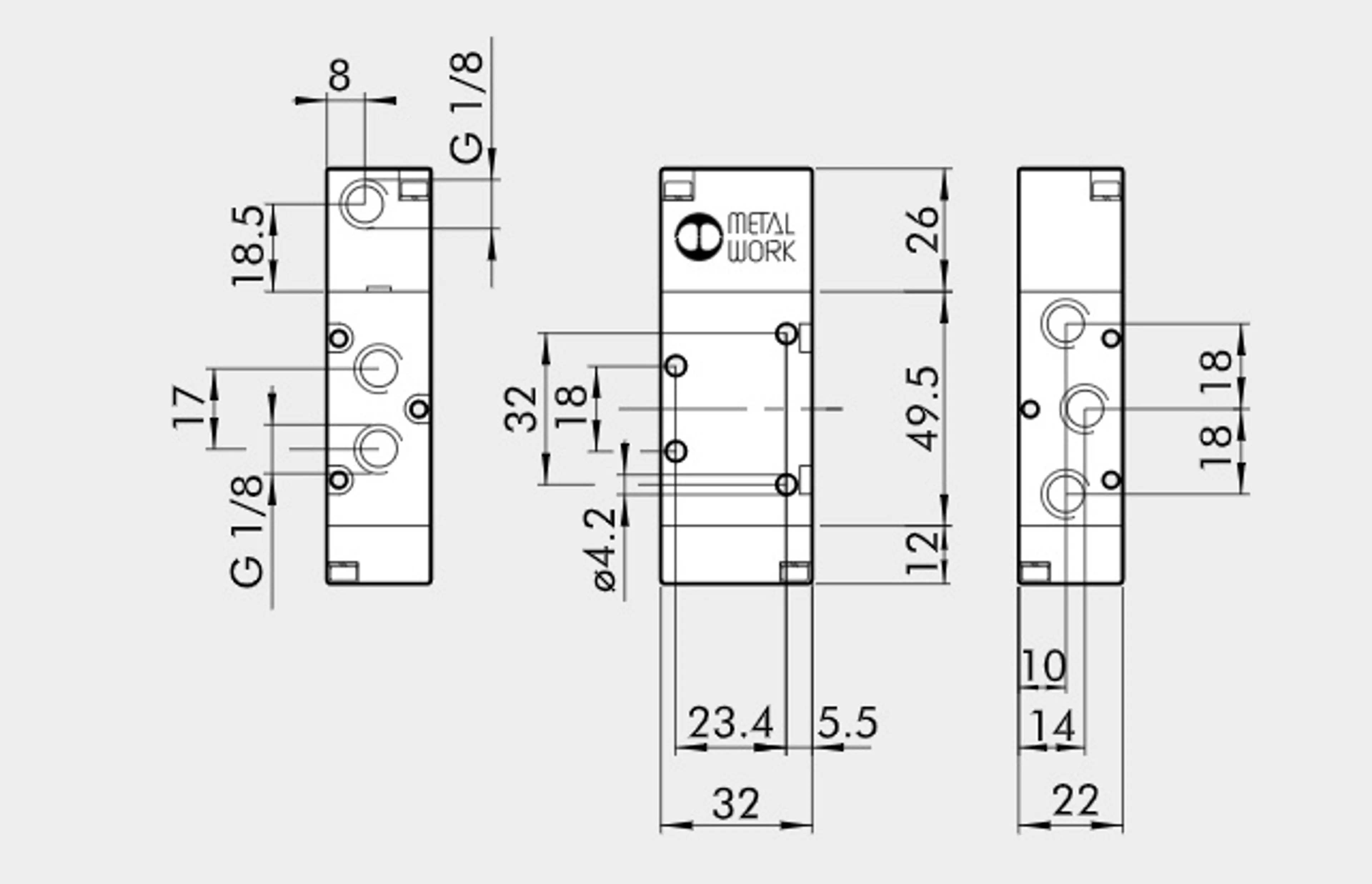 VALVULA 5/2V 1/8" PILOT. NEUM. MONO