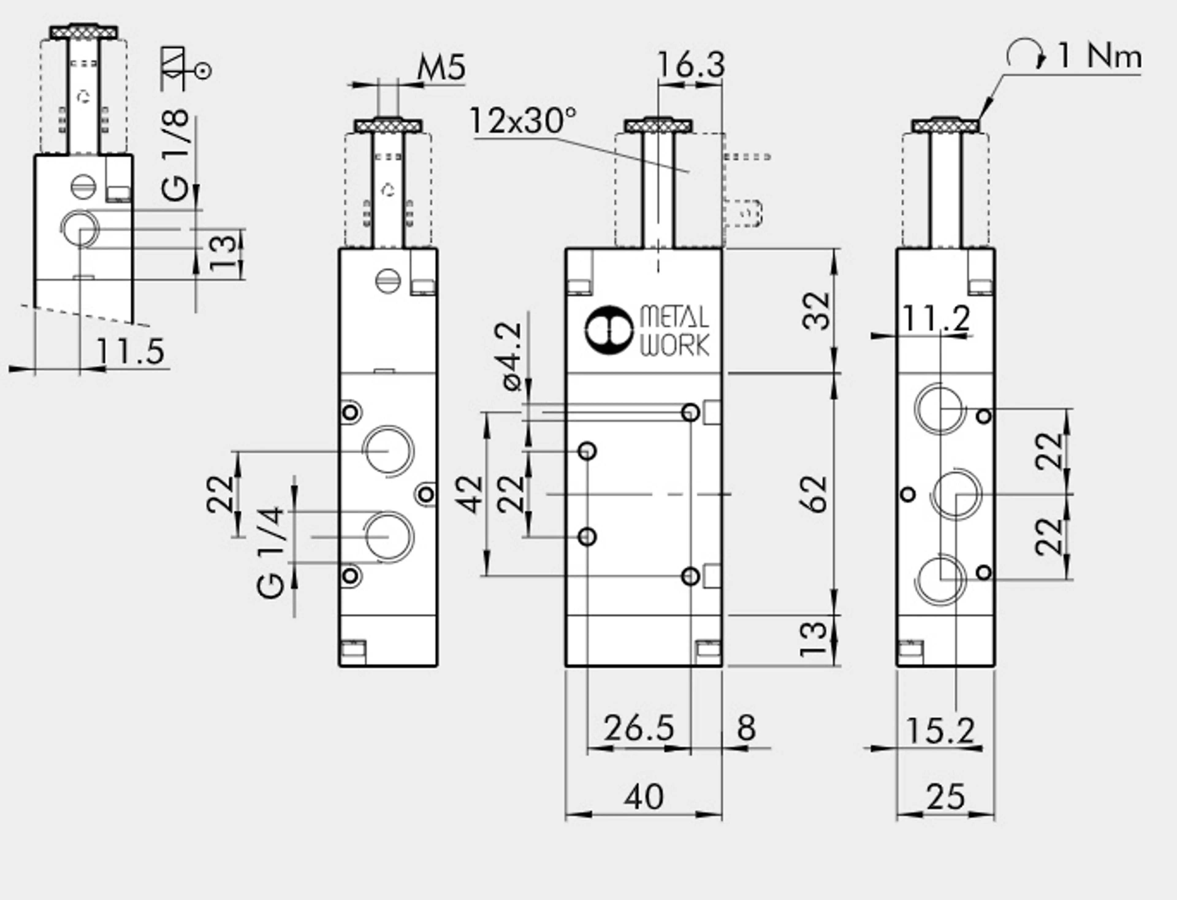 ELECTROVALVULA 5/2V 1/4" MONOESTABL