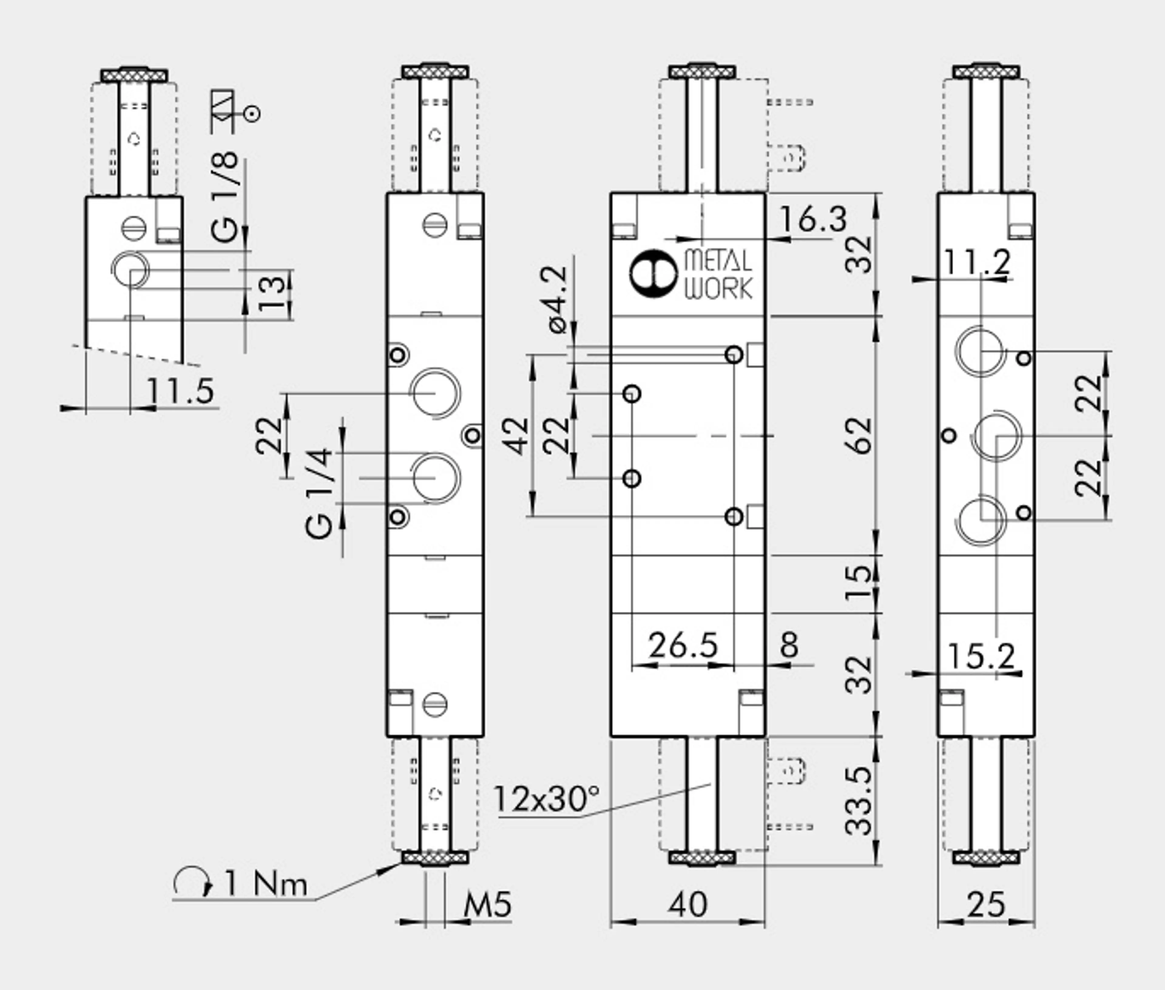 ELECTROVALVULA 5/3V 1/4" BIEST. C.C