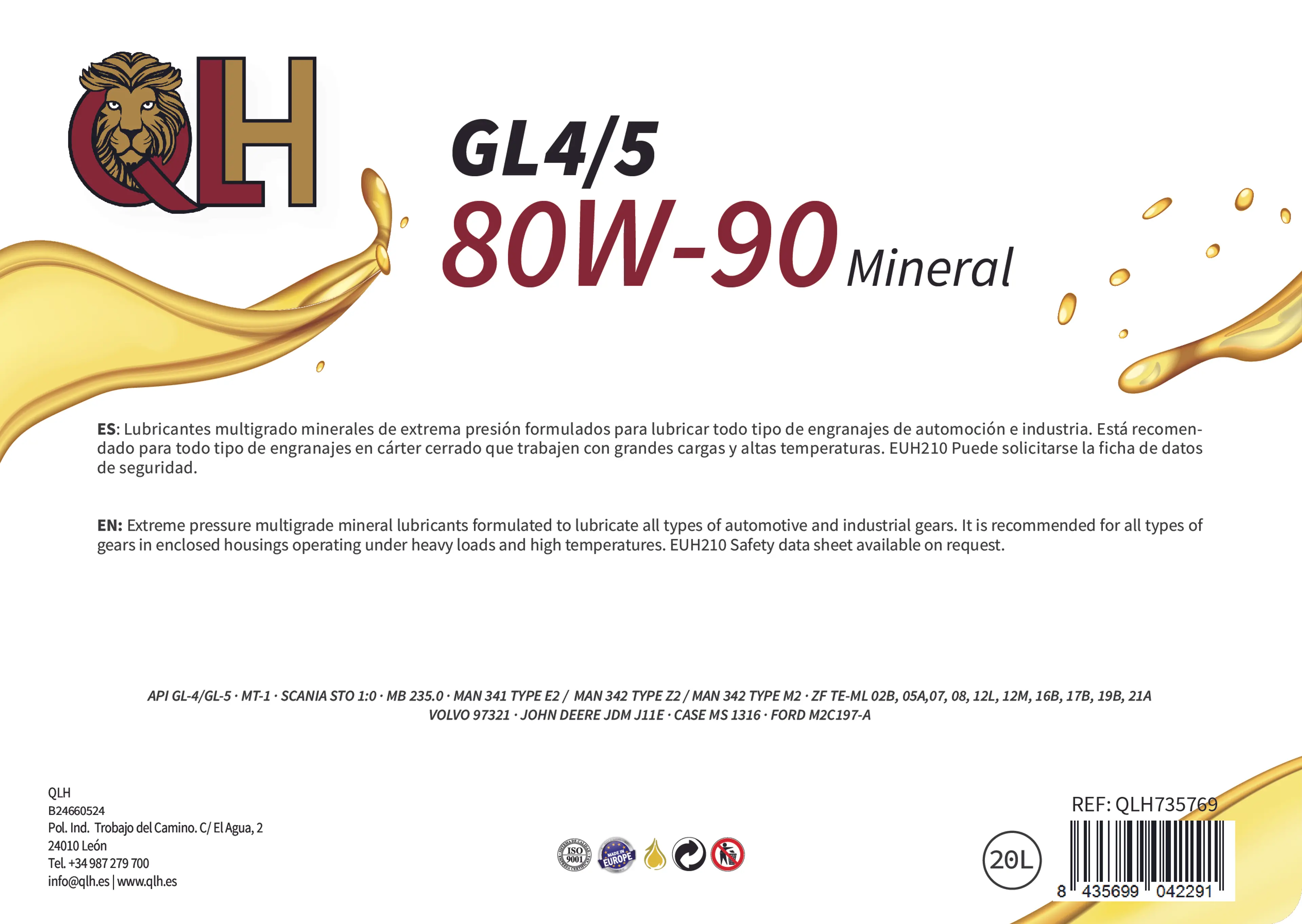 QLH 80W90 GL4/5 20 LITROS