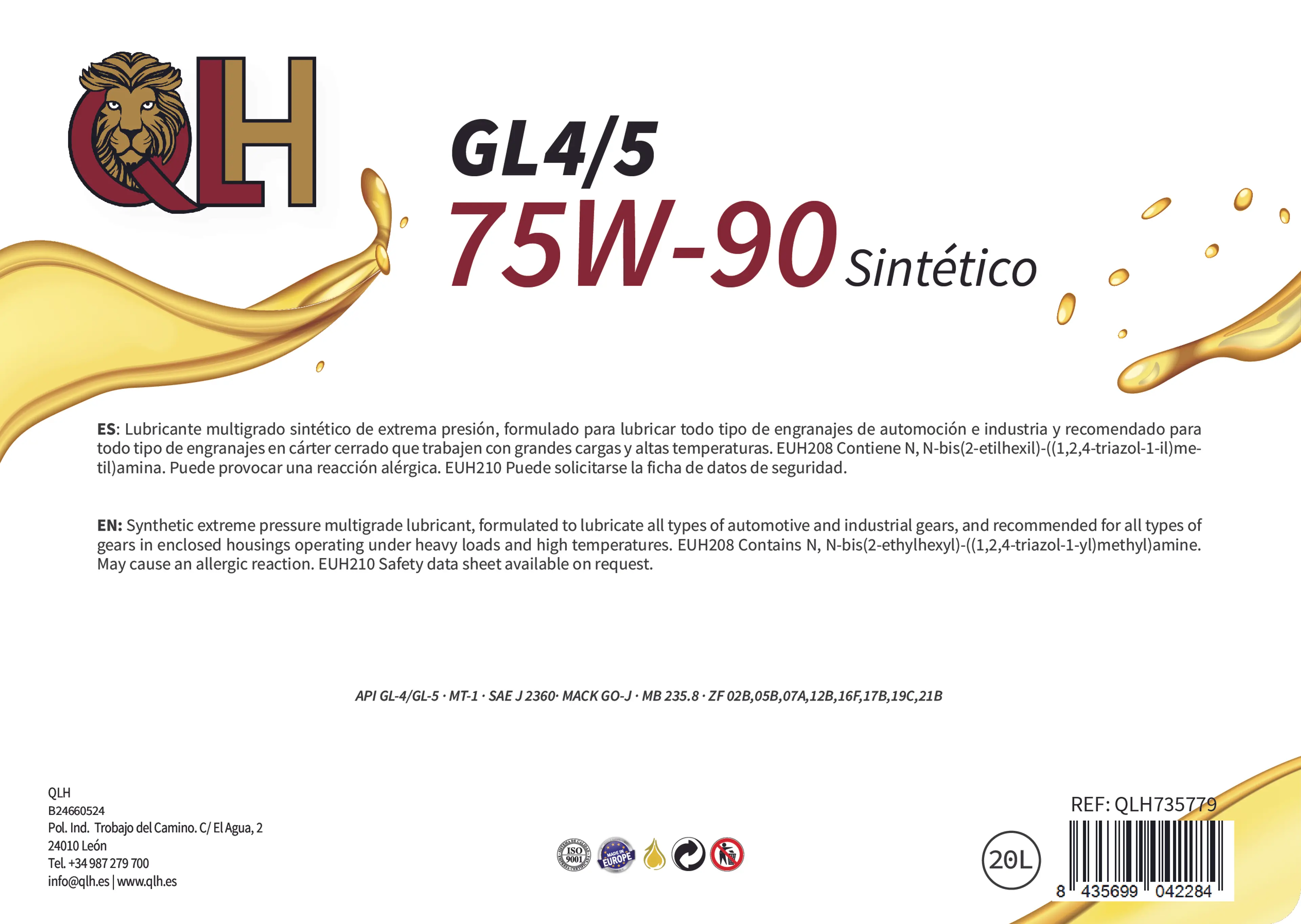 QLH 75W90 GL4/5 20 LITROS