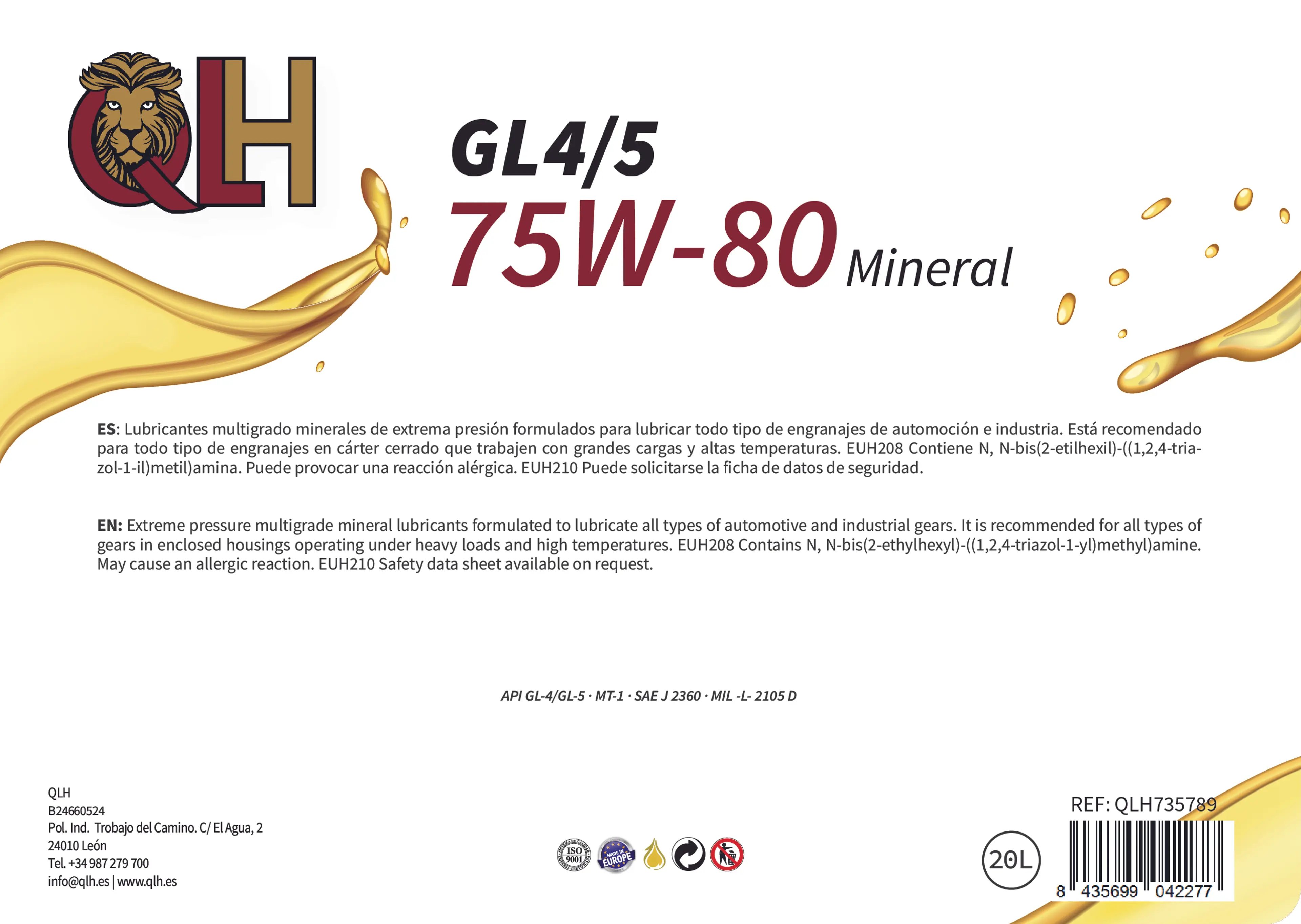 QLH 75W80 GL4/5 20 LITROS